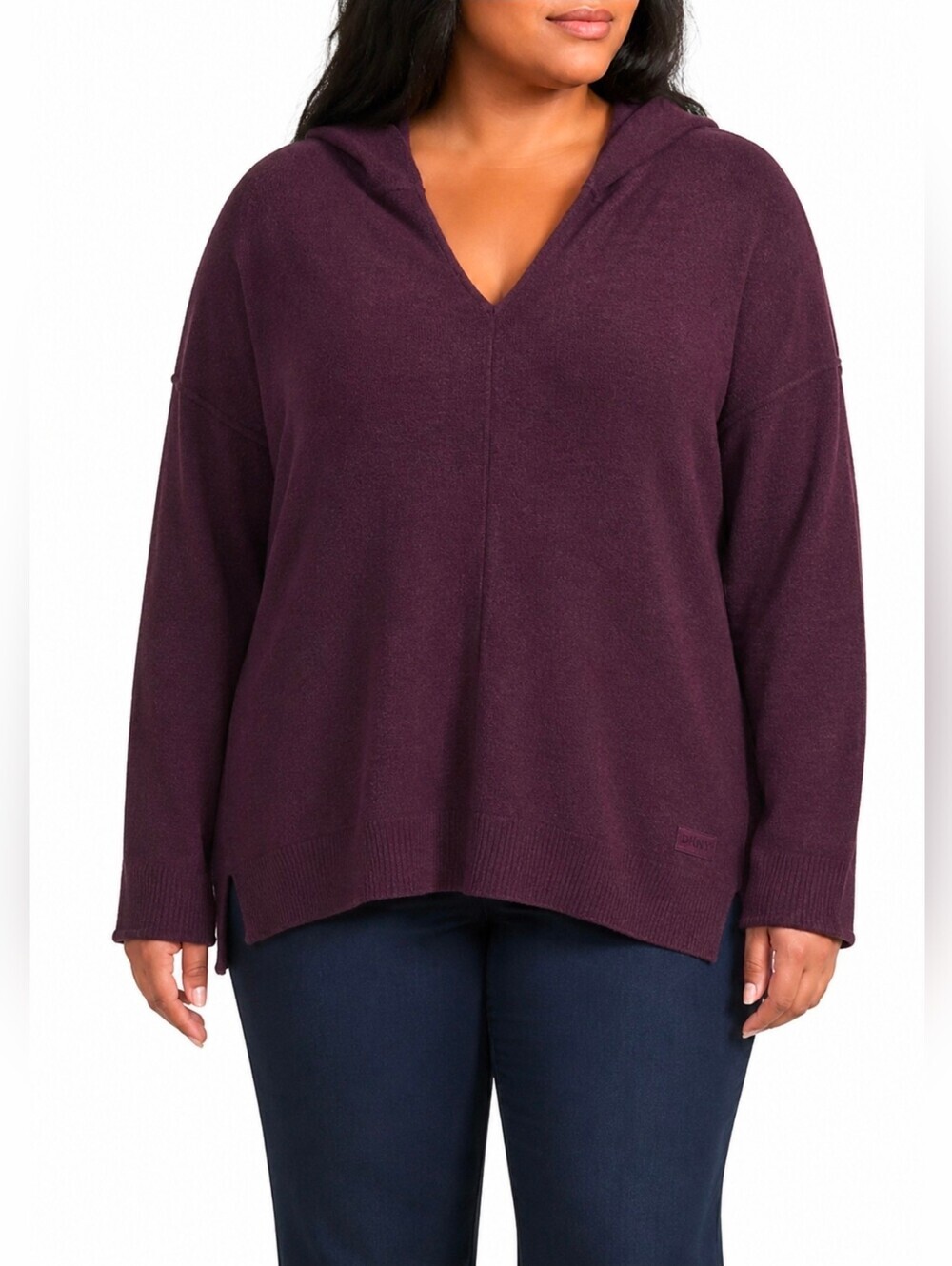 DKNY Sport Women’s XL Burgundy Hooded V-Neck Sweater NWT